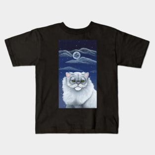 White Persian Cat Under the Moon Kids T-Shirt